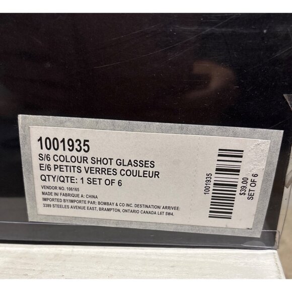 6 Bombay Colored Shot Glasses In Gift Box 2.5 Oz Capacity Multicolor Design - Picture 5 of 12